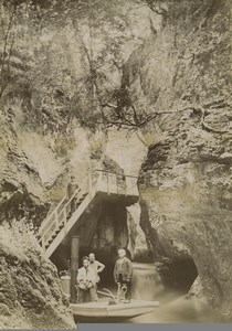 France Pyrenees or Alps Tourists Boat in Gorge Old Photo 1900