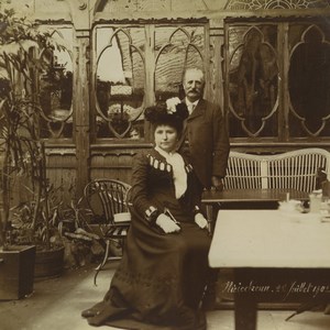 German occupied France Alsace Niederbronn Couple outside Café Old Photos 1902