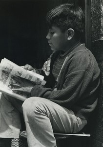 Mexico young boy reading Old Photo Defossez 1970's