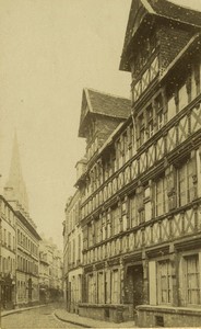 France Caen street Maison des Quatrans Timber Framed House Photo Neurdein 1890