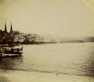 Switzerland Lucerne Lake boat General view Old Photo 1900