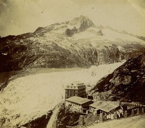 Switzerland Belvédère Hotel Furka Pass road Rhone Glacier Old Photo 1900