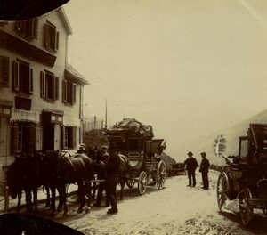 Switzerland Hotel near Rhone Glacier? Horse carriages Old Photo 1900 #1