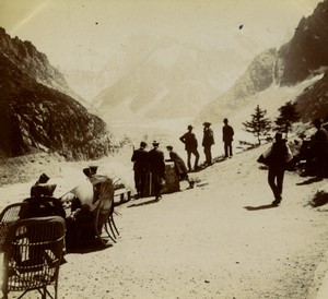 France Alps Chamonix Tourists Mer de Glace Glacier Montanvert Old Photo 1900