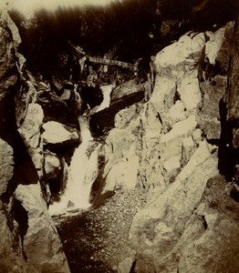 France or Switzerland Alps Foot bridge over Waterfall Old Photo 1900