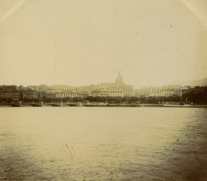 Switzerland Geneva Pont du Mont Blanc Bridge Rhone River Old Photo 1900 #2