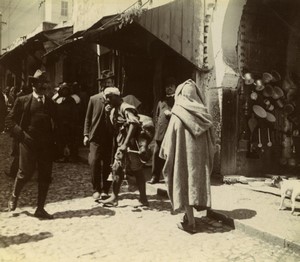 Morocco Tangier? animated street scene Shops Old Amateur Photo