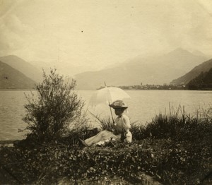 Austria Lake Zell am See? Lady with Sunshade Old Photo 1900 #5