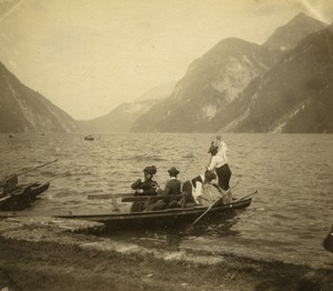 Austria Lake Hallstatt? Tourists on a small boat Old Photo 1900 #1