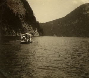 Austria Lake Hallstatt? Tourists on a small boat Old Photo 1900 #3