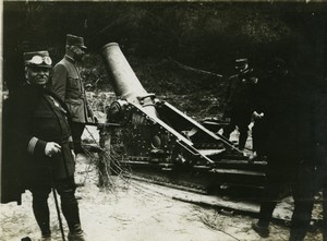 France Military WWI Officer visiting Front Cannon Mortar old Photo 1916