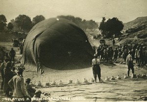 France WWI Inflating a French Sausage Balloon Military Aviation Old Photo 1918