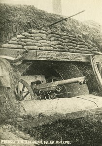 France WWI Reims French artillery 75 in Shelter Old Photo 1918