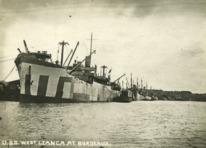 France WWI Cargo ship USS West Lianga at Bordeaux Old Photo 1918