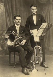 Northern France Amateur Polish? Musicians Tuba Cornet? Old Photo 1920