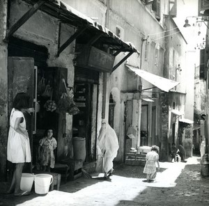 Algeria Street Scene Children Woman wearing Niqab Old Photo 1950