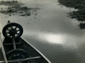 France Small boat on Lake swamp Old Photo 1950