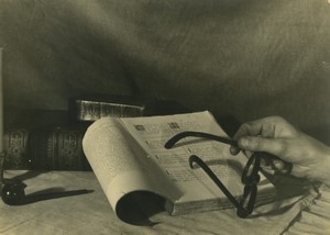 Belgium? Still Life Geography? Book Hand, Glasses & Pipe Old Art Photo ALF 1944