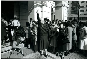 Chile Election Day Older lady Victory sign Old Photo 1983?