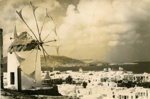 Greece Cyclades Mykonos Aegean Sea Windmill Old RPPC Photo postcard 1960