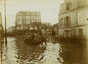 France Paris Floods Rescue in a barge Old Photo 1910