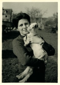 France woman with baby goat Old Amateur Photo snapshot 1950