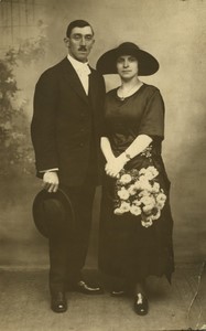 France Furnes Couple Posing Flowers Old Real Photo Postcard RPPC 1920