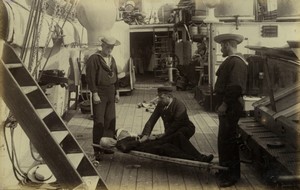 UK HMS Tartar military ship Wounded Sailor Doctor Old Photo Stuart 1890