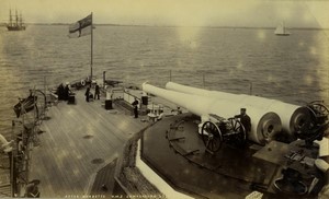 UK HMS Camperdown military ship after barbette Old Photo Stuart 1890