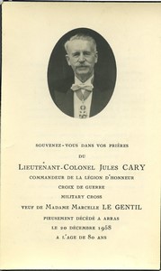 France Arras Lieutenant Colonel Jules Cary Old In Memoriam card 1958