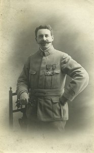 France Man in Military Uniform Portrait Autograph Old Photo 1920