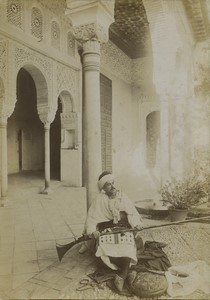 Spain Granada Alhambra Guard Resting Long Rifle Old Photo Garzon & Senan 1890