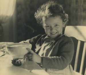 Portugal Porto Little girl having breakfast old photo 1950