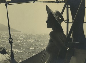 Portugal Porto  young woman on a boat old photo 1950