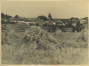 France Harvest field Church houses in unknown village Old Photo 1940