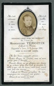 France Religion Holy Card In memoriam Modestine Teroitin Old Photo 1892