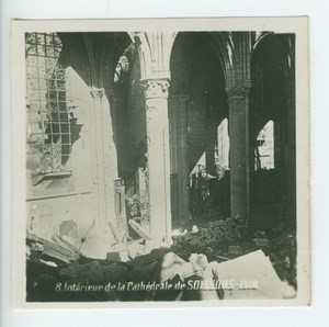 France WWI Soissons Church Interior Ruins Bombardments old SIP Photo 1918