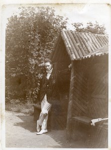 North Yorkshire Scarborough Young Man by Wooden Shelter old Amateur Photo 1900