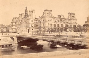 Paris Hotel de Ville Pont d'Arcole Bridge Seine River old X Photo 1890