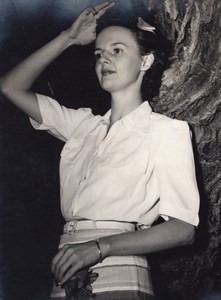 Young Woman Portrait leaning against Tree Old Photo 1950's