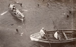 Jamaica Kingston Boats Swimmers Fishermen? Old GJ Becker Photo 1910's