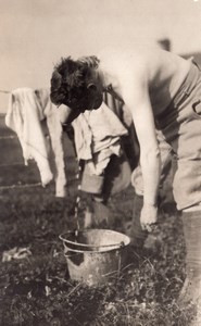 France WWI Soldier Body Washing Bucket & Sponge old RPPC Photo 1914-1918