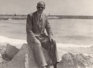 France Man sat on Rock on the Beach Seaside old Amateur Photo 1950's