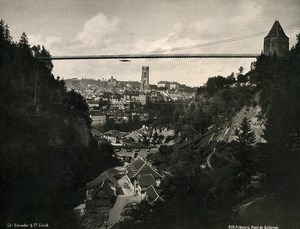 Switzerland Friburg Pont du Gotteron Suspension Bridge Old Photo Schroeder 1890