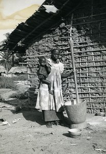 Africa Ivory Coast Village Daily Life Mud Hut Old Photo 1960