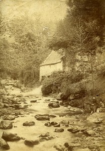 France Auvergne? Family on a River Bank Old Photo 1890