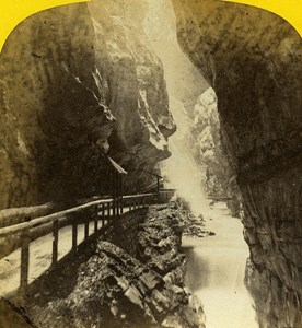 Ragaz Tamina Canyon Switzerland Old Stereo Photo Braun 1860