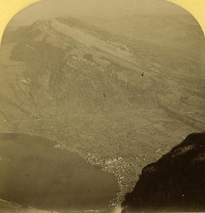 Switzerland Alps Rigi Kulm Blick Panorama old Gabler Stereo Photo 1885