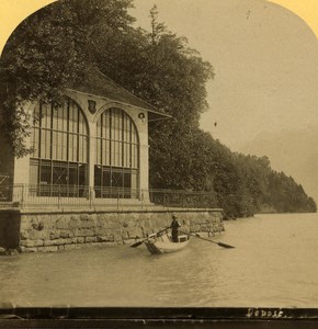 Switzerland Alps Tell Chapel Tellskapelle Fluelen old Gabler Stereo Photo 1885