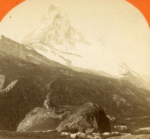 Switzerland Mount Cervin & Hornli old Jullien Stereo Photo 1885